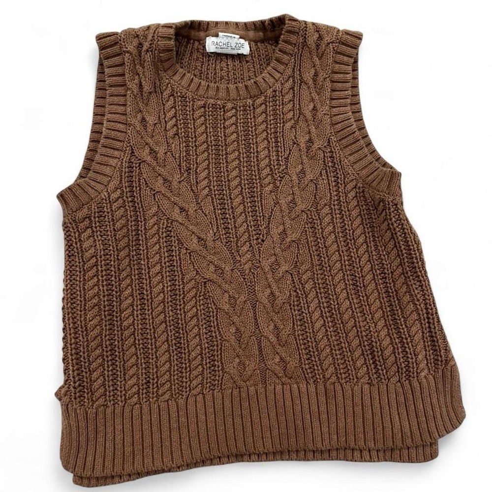 Rachel Zoe Brown Cable Knit Crewneck Sweater